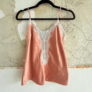 Blush Pink Lace Trim Satin Camisole Romantic Sleepwear Lingerie Top Size S‎